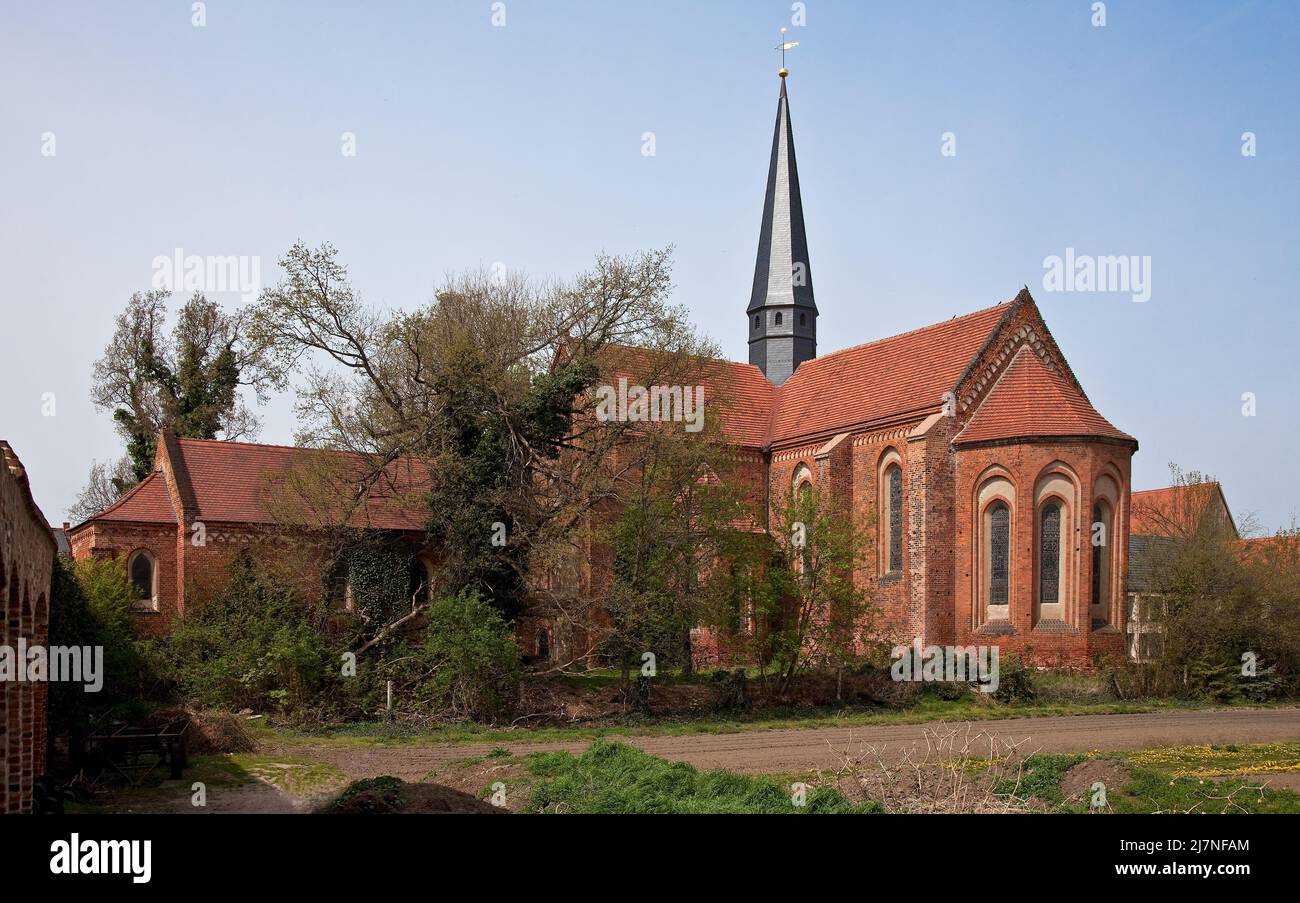Mühlberg Elbe Zisterzienserinnenkloster Güldenstern 75361 Kreuzförmige Saalkirche im Übergangsstil Ansicht von Südosten links Mausoleum der Patronats Stockfoto