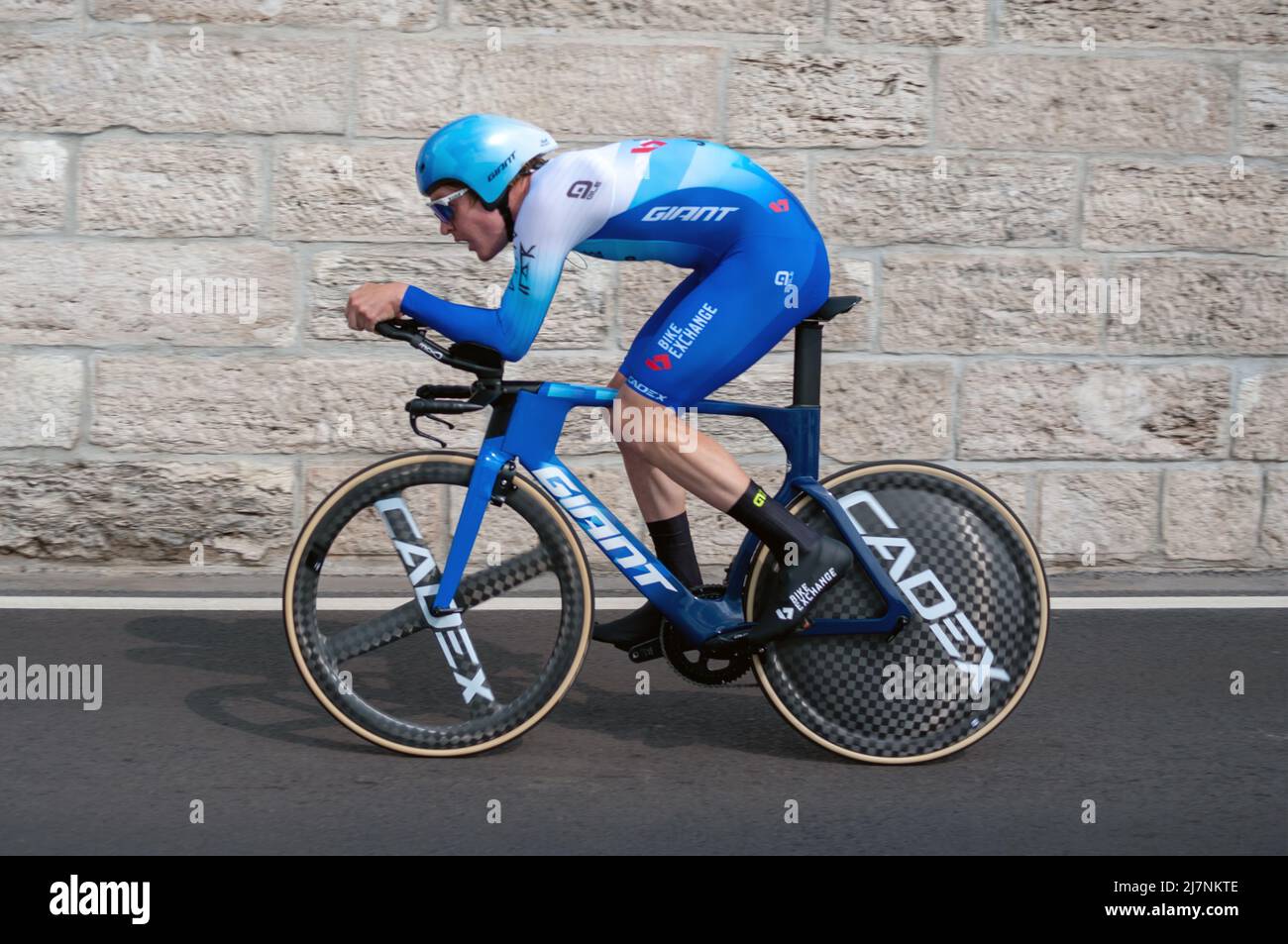 BUDAPEST, UNGARN - 07. MAI 2022: Profi-Radfahrer Callum Scotson TEAM BIKEEXCHANGE - JAYCO Giro D'Italia Etappe 2 Zeitfahren - Radrennen am 0. Mai Stockfoto