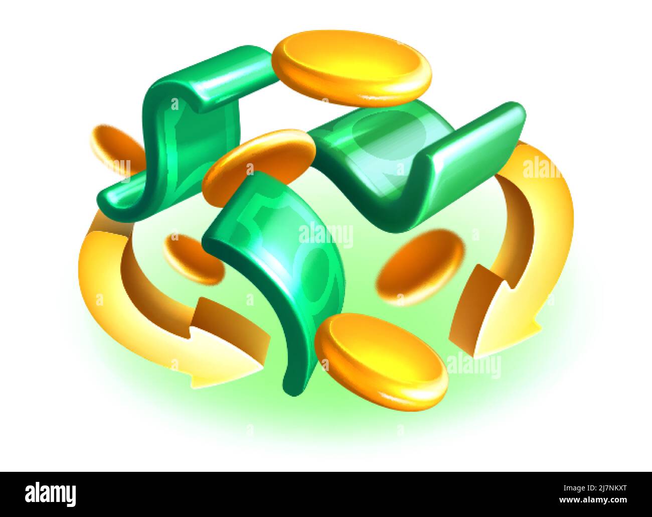 Cashback 3D Vektorgrafik. Fliegende Goldmünzen und Dollarschein. Cash-Back vom Kauf im Handel, Zahlung im Internet. Geld sparen, Einkommenskonzept. Rückerstattungs-Bonus aus dem Online-Shop, finanzielle Rendite. Stock Vektor