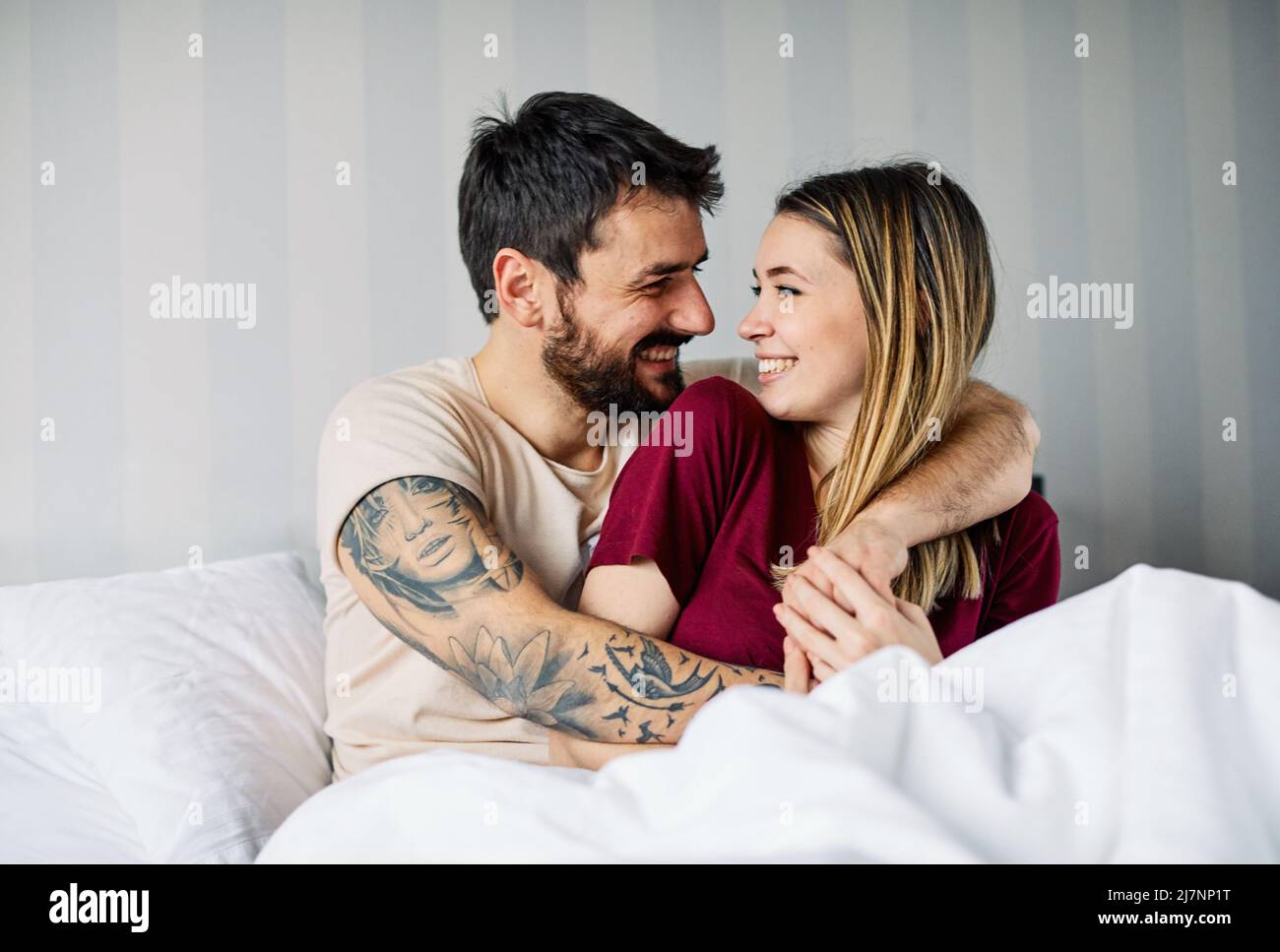 Paar Liebe Schlafzimmer Romantik Happy Relationship valentinstag Stockfoto