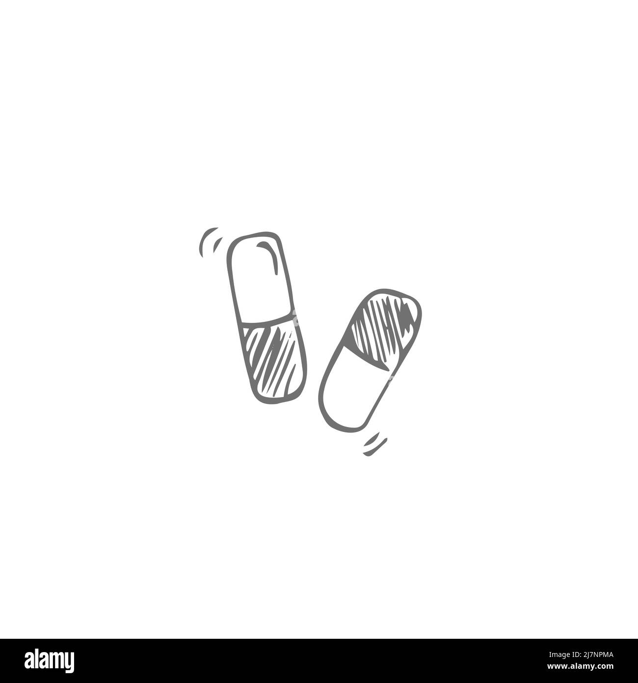 Einfache Doodle Medizin Pillen, Tablette, Kapsel auf weißem Hintergrund isoliert. Vektorgrafik EPS10. Gesundheit und Pflege. Design für Kliniken, Krankenhäuser, Stock Vektor