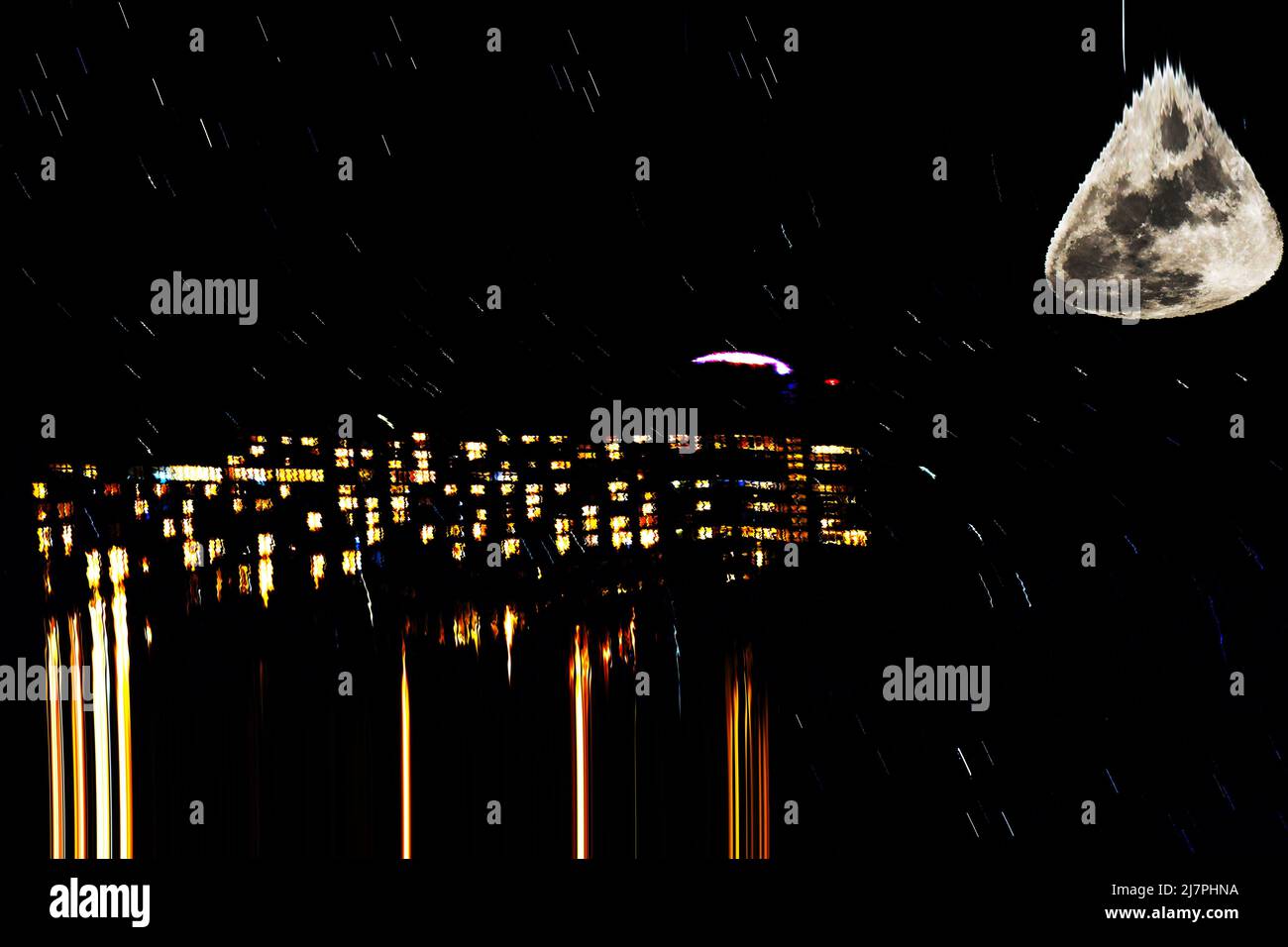 SKYFALL: Eine kreative Vorstellung der weltberühmten Atlantikstadt in einer Weltraumumgebung. Stockfoto