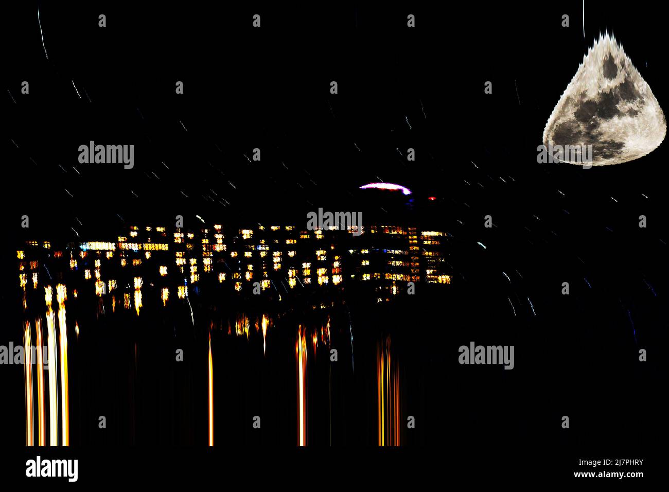 SKYFALL: Eine kreative Vorstellung der weltberühmten Atlantikstadt in einer Weltraumumgebung. Stockfoto