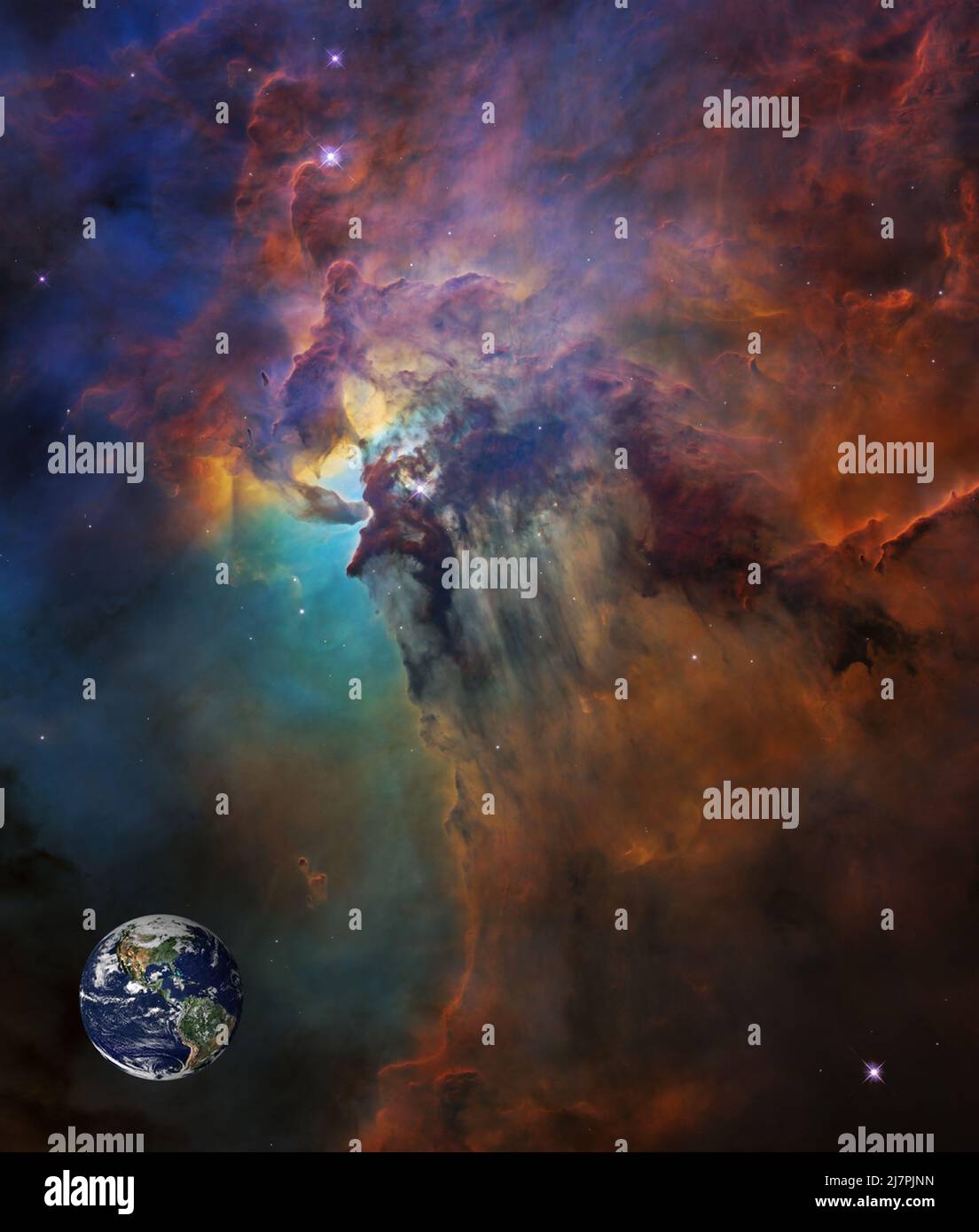 THE GREAT WEITE:BAND 1- Eine kreative Vision und Vorstellung in einer kosmischen Bibliothek mit einer neuen Interpretation der riesigen Grenze des Raums. Stockfoto