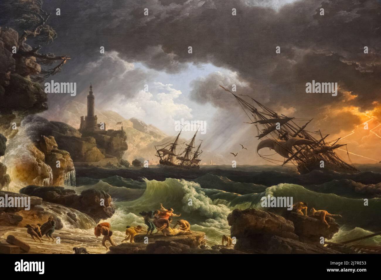 Gemälde mit dem Titel „A Shipwreck in Stormy Seas“ des französischen Künstlers Claude-Joseph Vernet aus dem Jahr 1773 Stockfoto