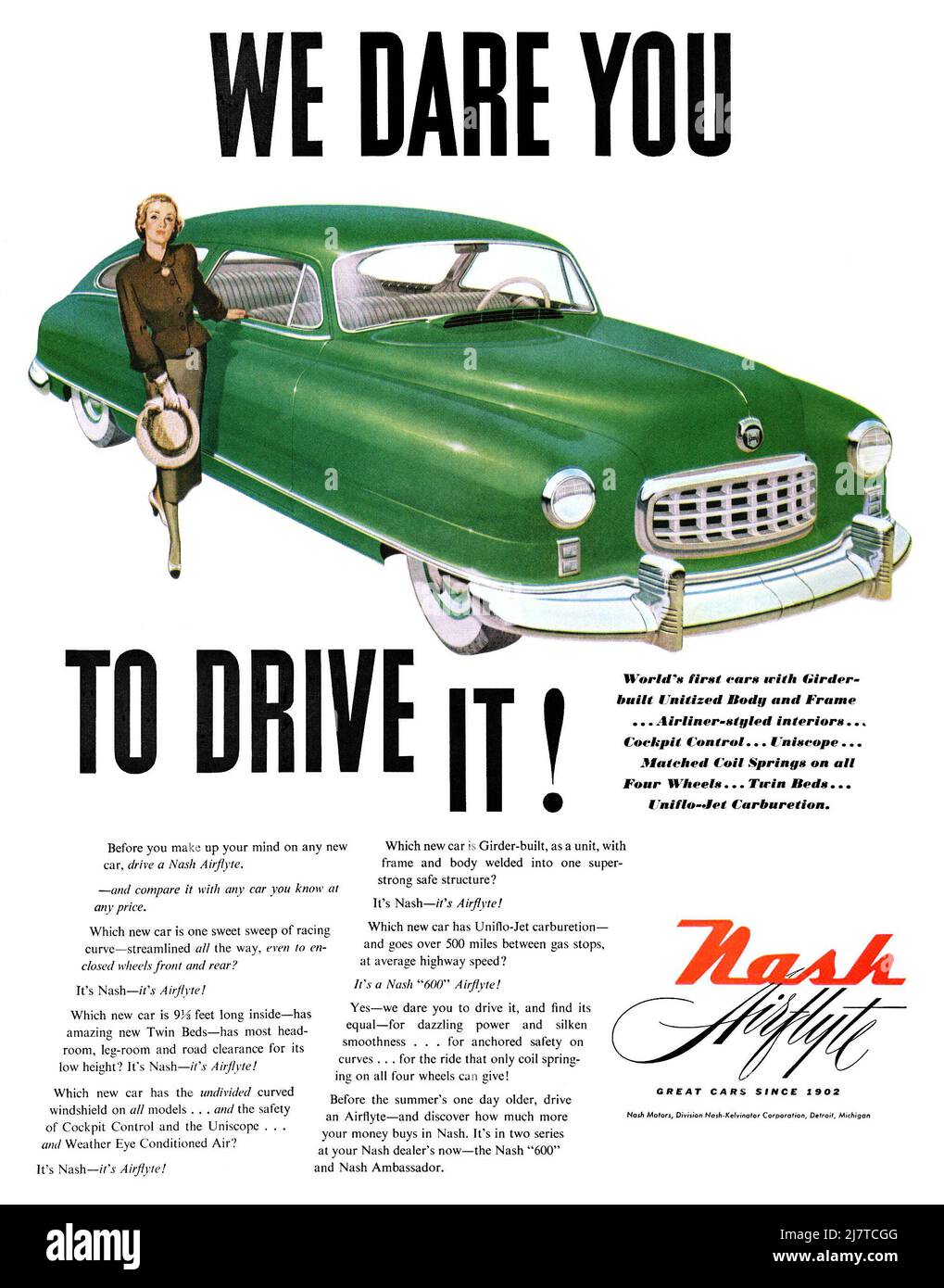 1949 US-Werbung für das Nash '600' Airflyte-Automobil. Stockfoto
