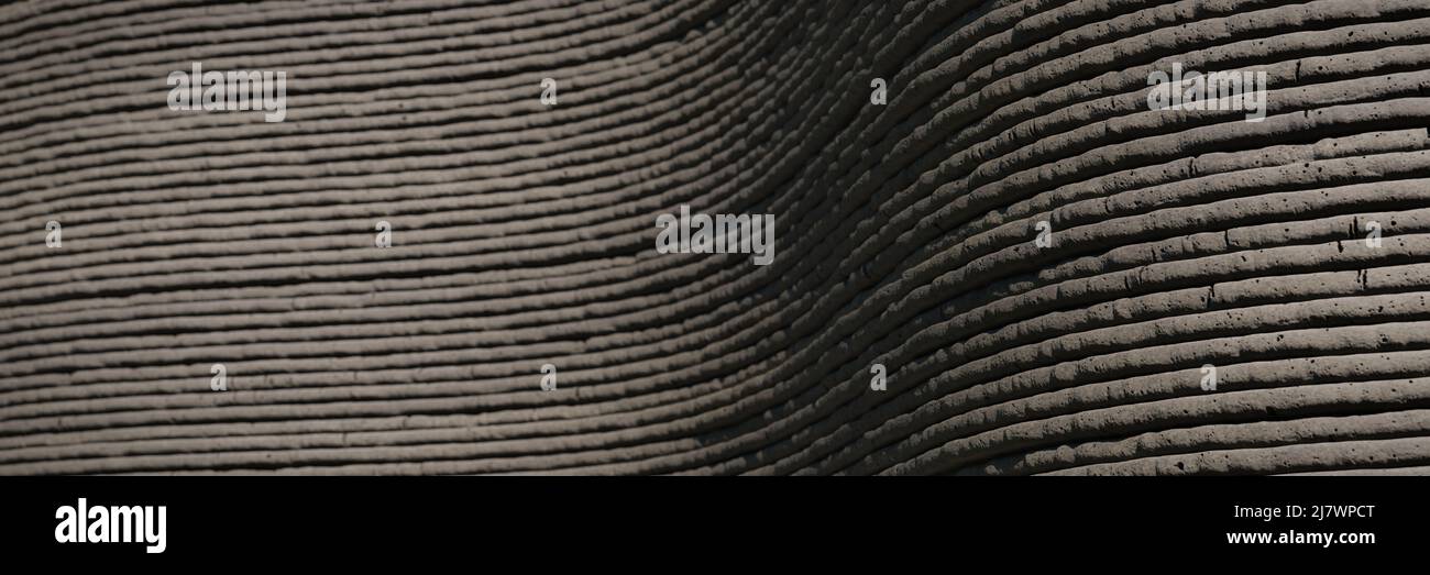 3D bedruckte Betonwand, Banner mit architektonischem Hintergrund Stockfoto