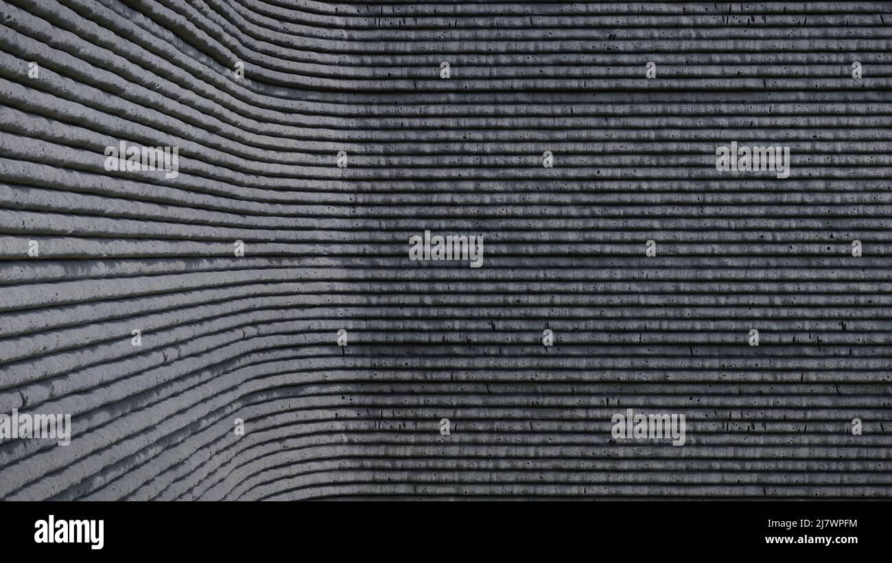3D bedruckte Betonwand, architektonischer Hintergrund Stockfoto