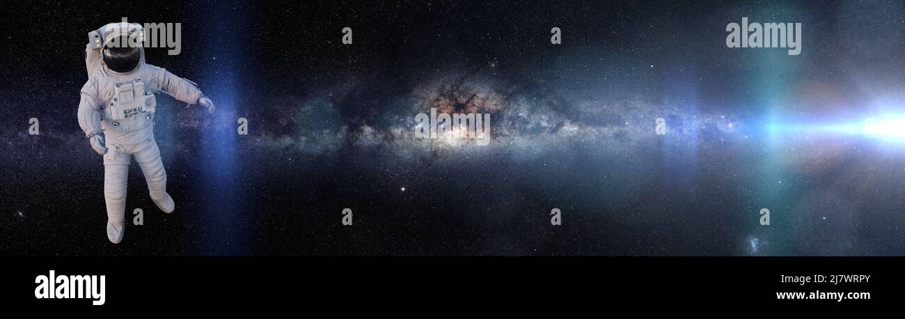 astronaut im Weltraum (3D Science Rendering Banner) Stockfoto