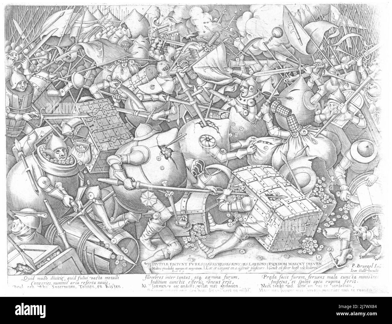 Pieter van der Heyden nach Pieter Brueghel der Ältere - Kampf zwischen den Moneybags und den Geldkisten - nach 1570 Stockfoto
