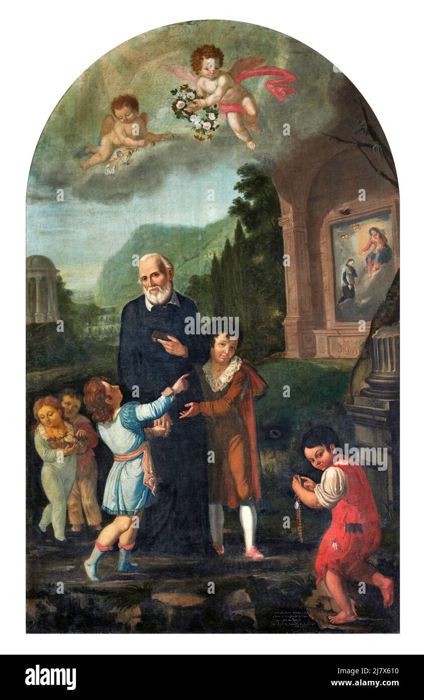 San Filippo Neri tra i fanciulli - olio su tela - Luigi Sampietri - 1822 - Travagliato (Bs), Italia,chiesa parrocchiale dei SS. Pietro e Paolo Stockfoto