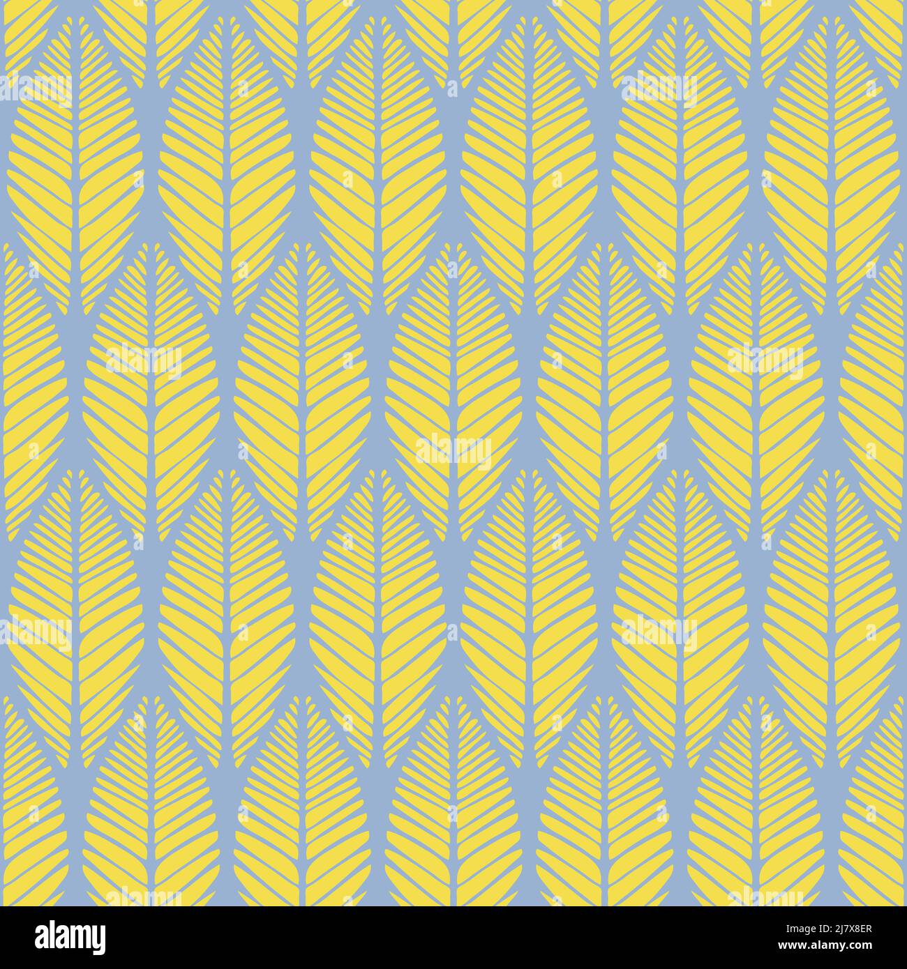 Nahtloses Vektormuster mit Blattweinstruktur auf blauem Hintergrund. Schlichtes tropisches Palmenblatt Tapetendesign. Dekorative Boho-Mode Textil. Stock Vektor