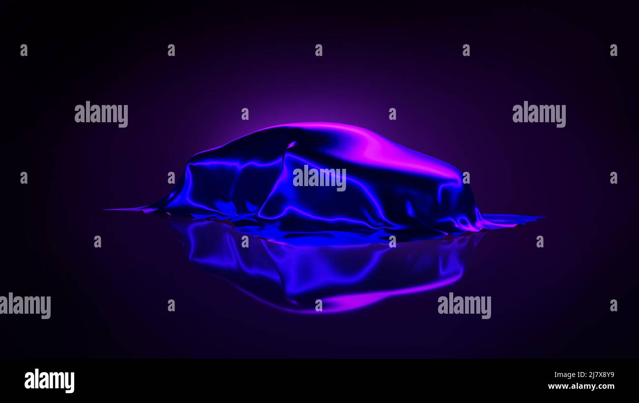 Auto mit Titelpräsentation auf neonhellem Hintergrund. 3D Rendern. Stockfoto