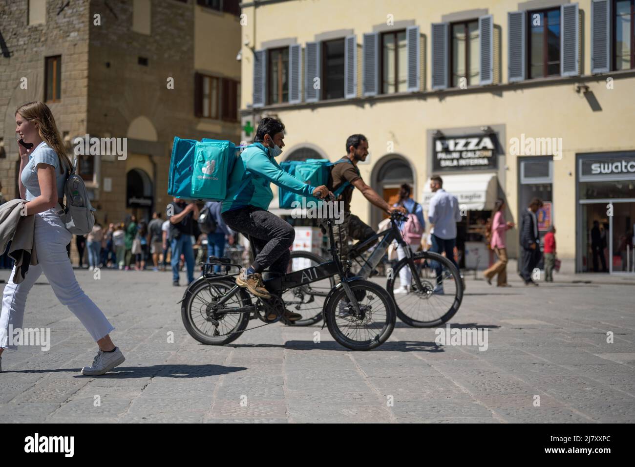 Bike Delivery Rider in Florenz Stockfoto
