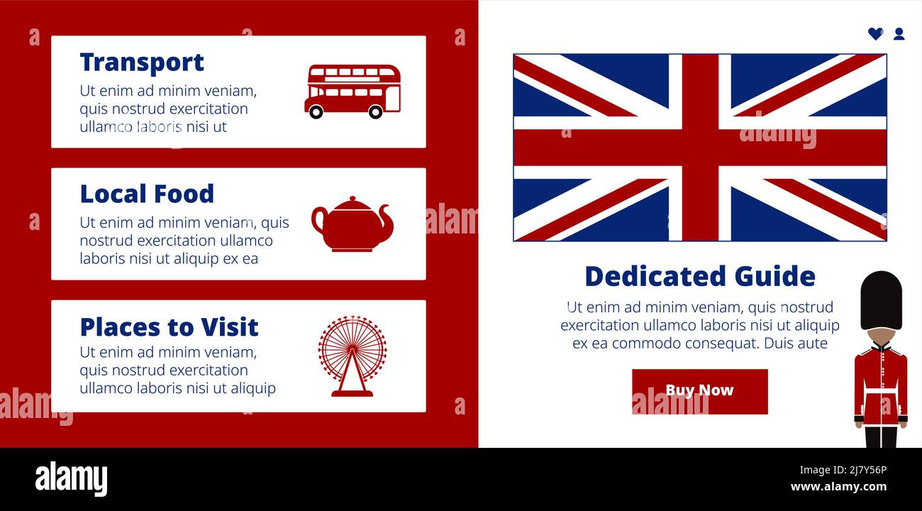 Reiseziele in England, Ihr engagierter Fremdenführer, Empfehlungen zu Transport und lokalen Speisen sowie Tipps für Besucher und Reisende. Reiseführer mit Kultstatus Stock Vektor