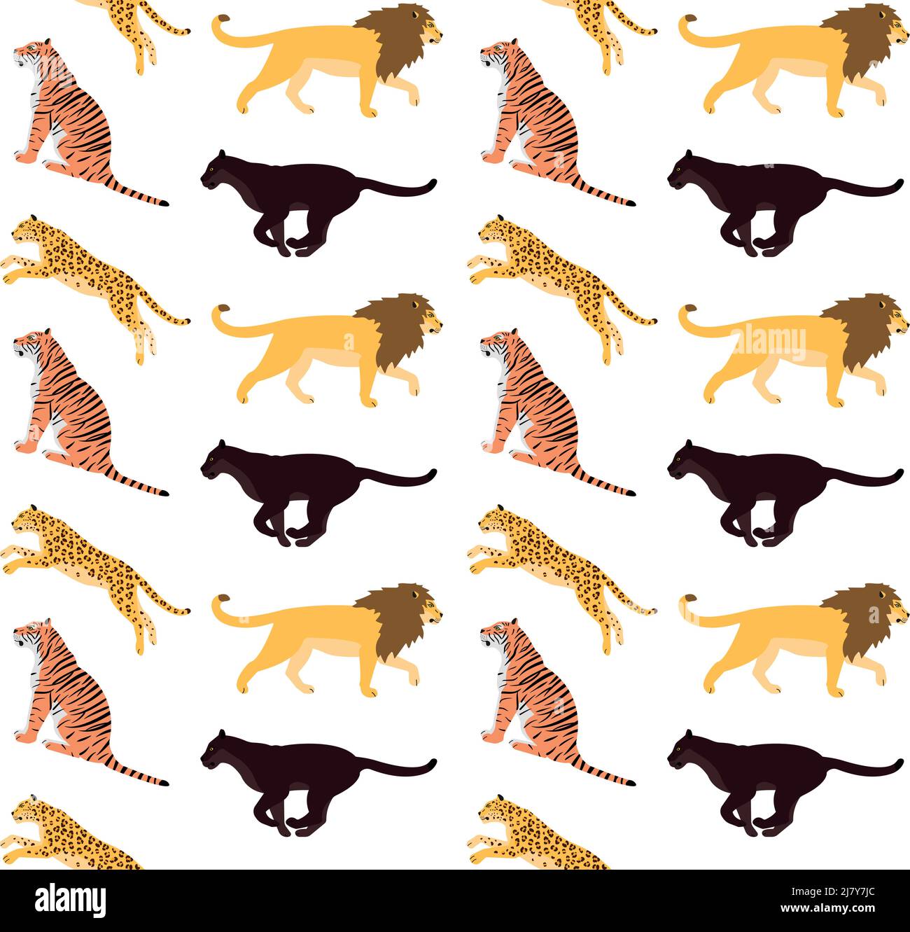 Vektor nahtloses Muster von flachen wilden großen Katzen isoliert auf weißem Hintergrund Stock Vektor
