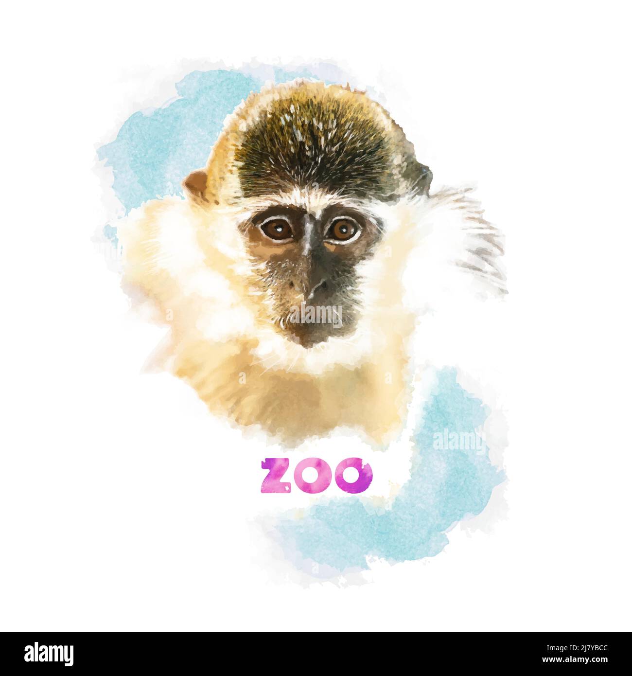 Affe im Zoo im Aquarellstil Stock Vektor