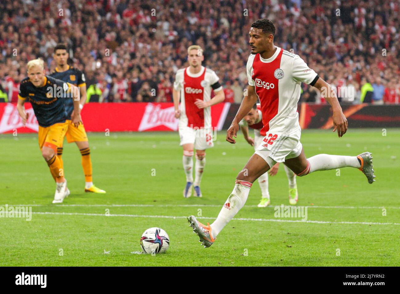 AMSTERDAM, NIEDERLANDE - 11. MAI: Sebastien Haller von Ajax während des niederländischen Eredivisie-Spiels zwischen Ajax und dem SC Heerenveen in der Johan Cruijff Arena am 11. Mai 2022 in Amsterdam, Niederlande (Foto: Herman Dingler/Orange Picters) Stockfoto
