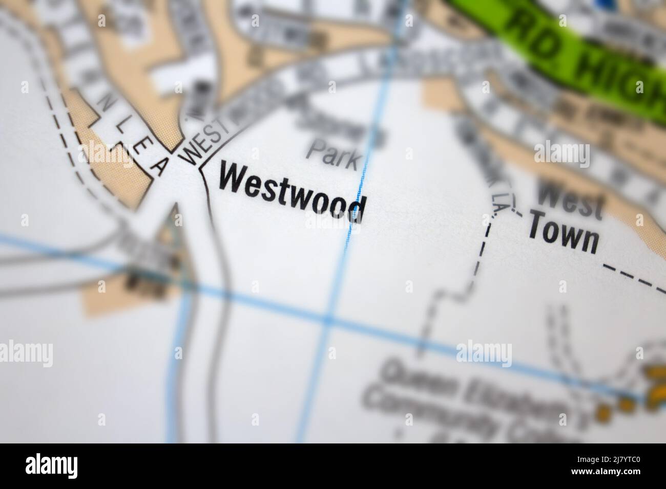 Westwood Village - Devon, Vereinigtes Königreich Farbe Atlas Karte Stadt Name Stockfoto