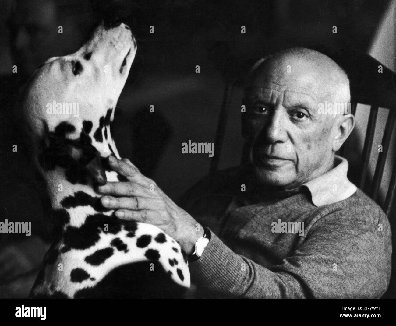 Pablo Picasso mit seinem Hund, 1961 Stockfoto