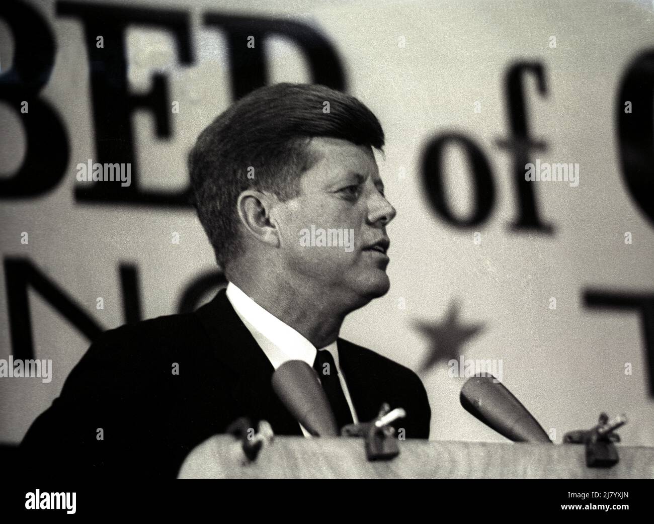 John F. Kennedy spricht, 1963 Stockfoto