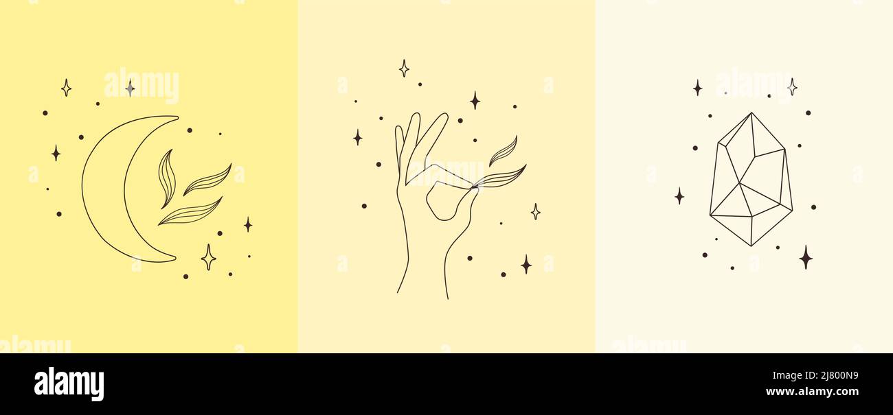 Mystische Symbole. Esoterisch, Alchemie-Illustrationsset Stock Vektor