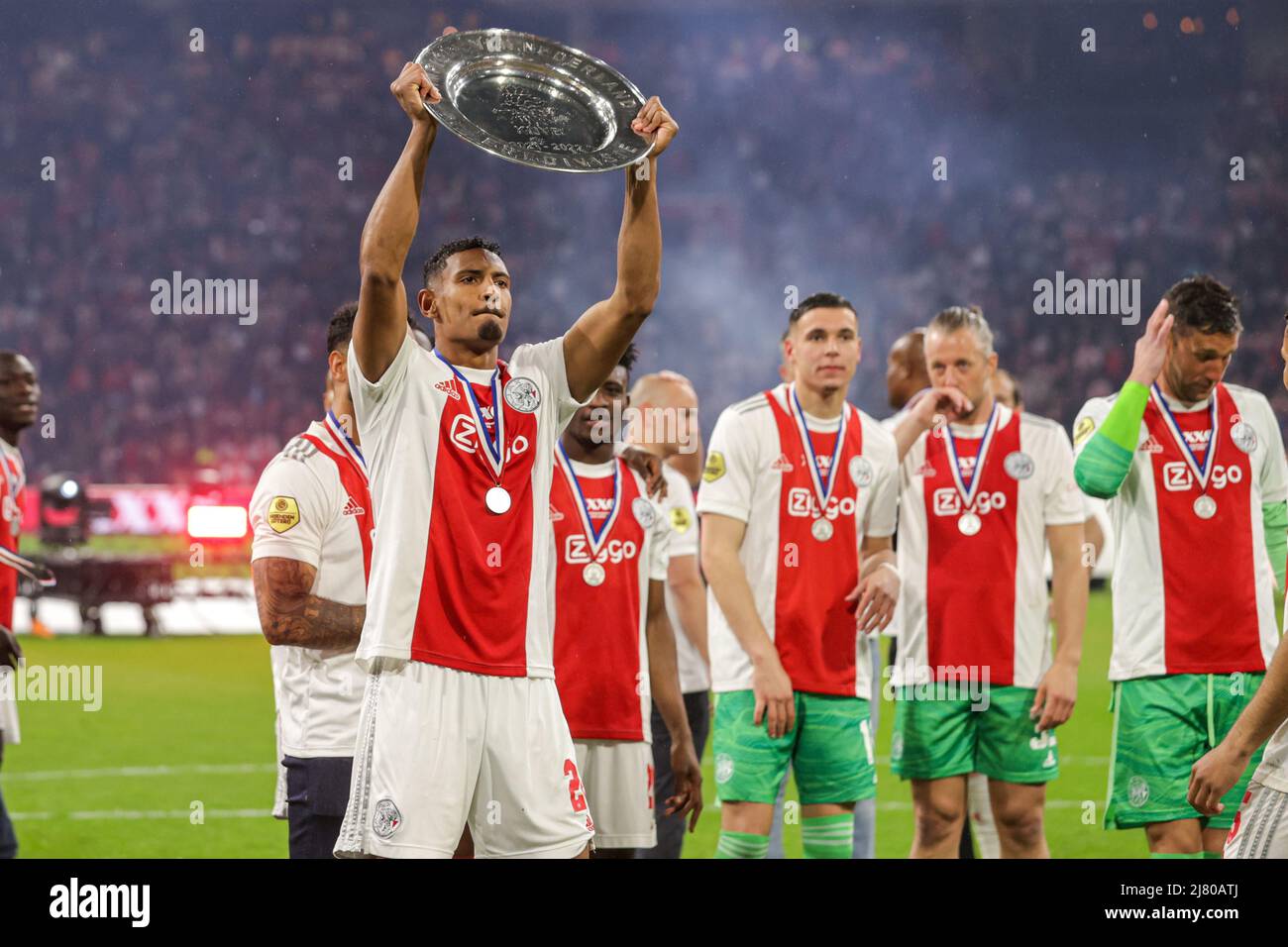 AMSTERDAM, NIEDERLANDE - 11. MAI: Sebastien Haller von Ajax nach dem niederländischen Eredivisie-Spiel zwischen Ajax und SC Heerenveen in der Johan Cruijff Arena am 11. Mai 2022 in Amsterdam, Niederlande (Foto: Herman Dingler/Orange Picturs) Stockfoto