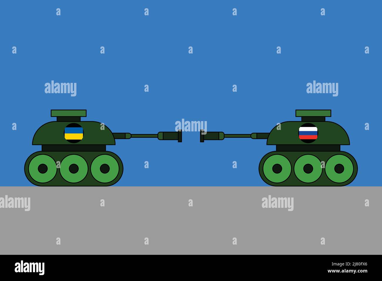 Ukrainischer vs. Russischer Panzer - russisch-ukrainischer Kriegskonflikt-Vektor-Illustration Stock Vektor