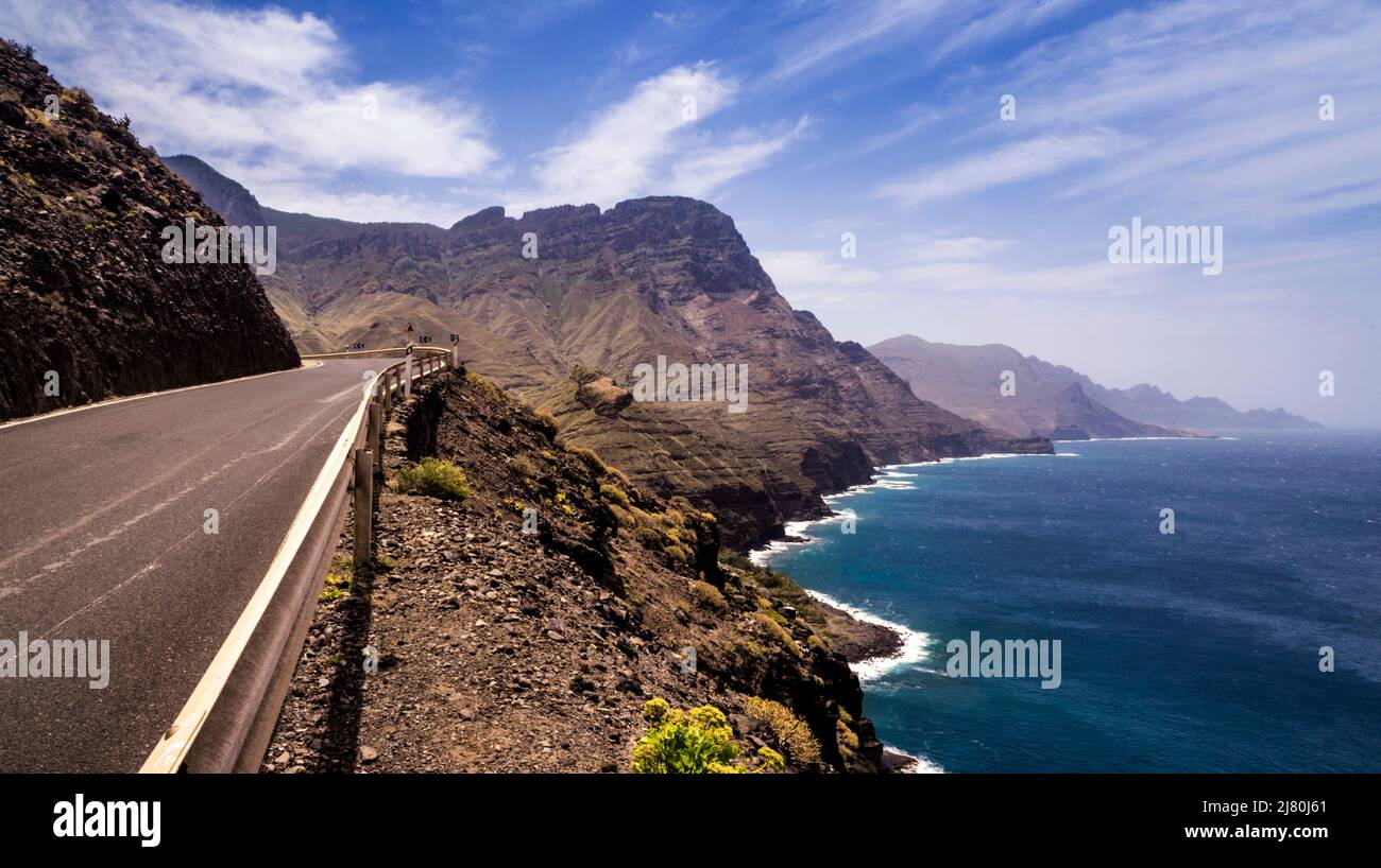 Küstenstraße, Naturpark Tamadaba, Gran Canaria, Kanarische Inseln, Spanien Stockfoto
