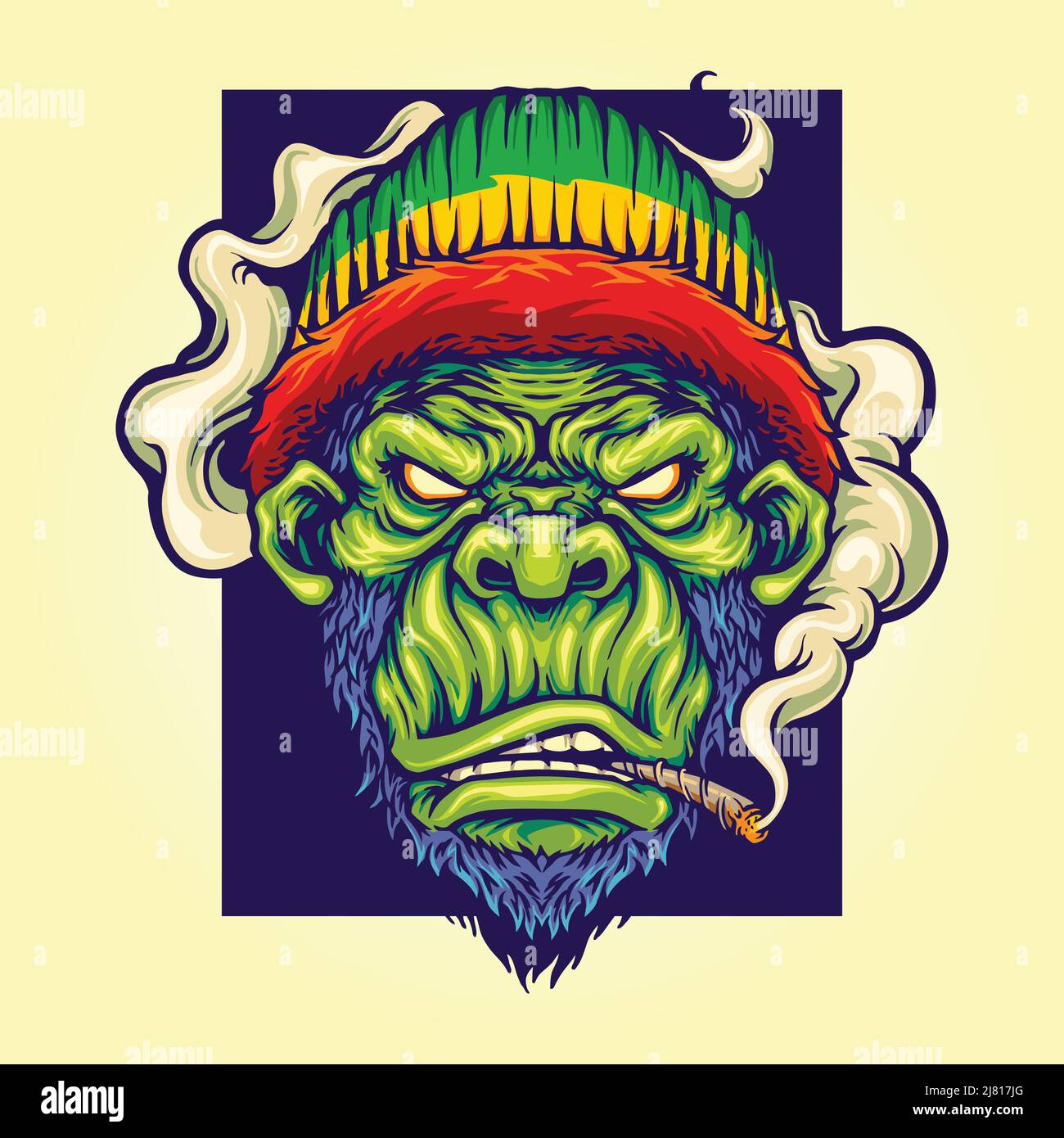 Gorilla rastafarian mit Cannabis-Vektor-Illustrationen für deine Arbeit Logo, Merchandise-T-Shirt, Aufkleber und Label-Designs, Poster Stock Vektor