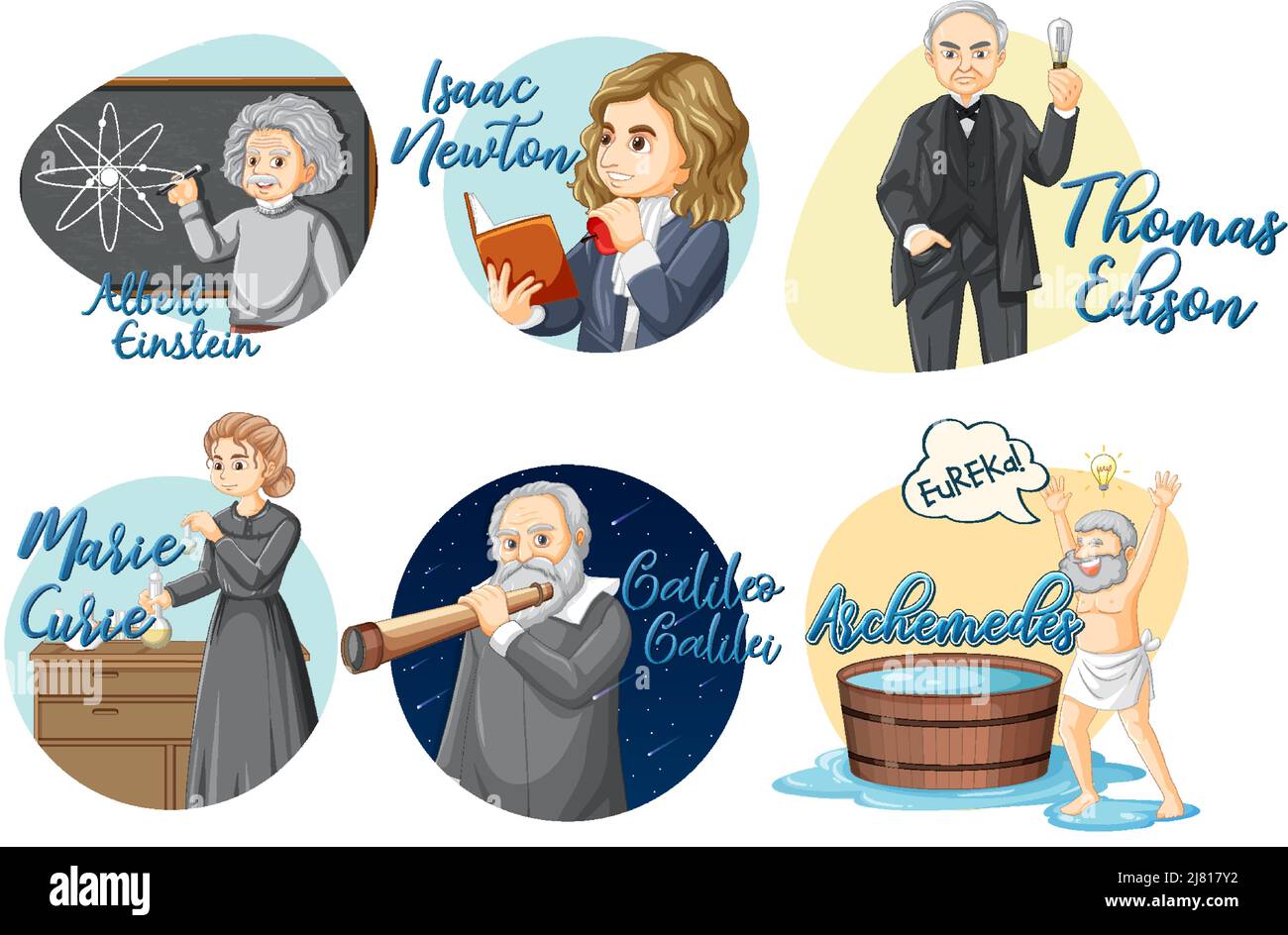 Set von verschiedenen berühmten Wissenschaftlern Illustration Stock Vektor