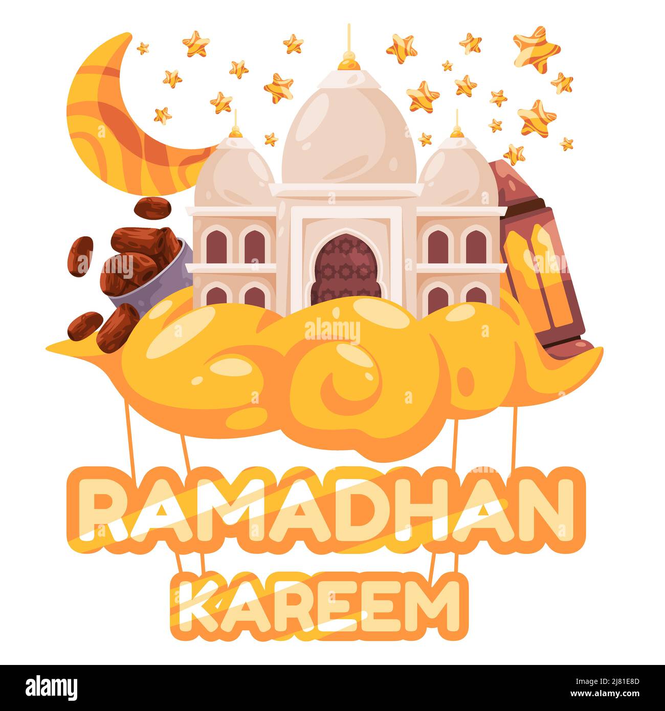 Amadhan Kareem Moschee dekorative Wolke Laterne Stern Halbmond Feier Vektor heiligen Monat Stock Vektor