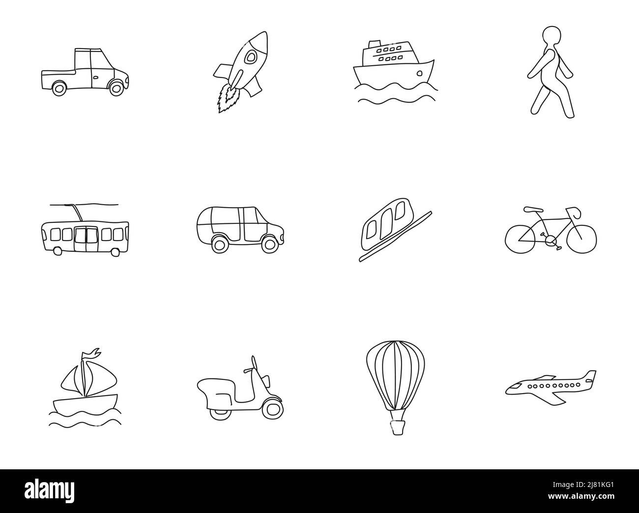 Handgezeichnete lineare Vektorsymbole transportieren Stock Vektor