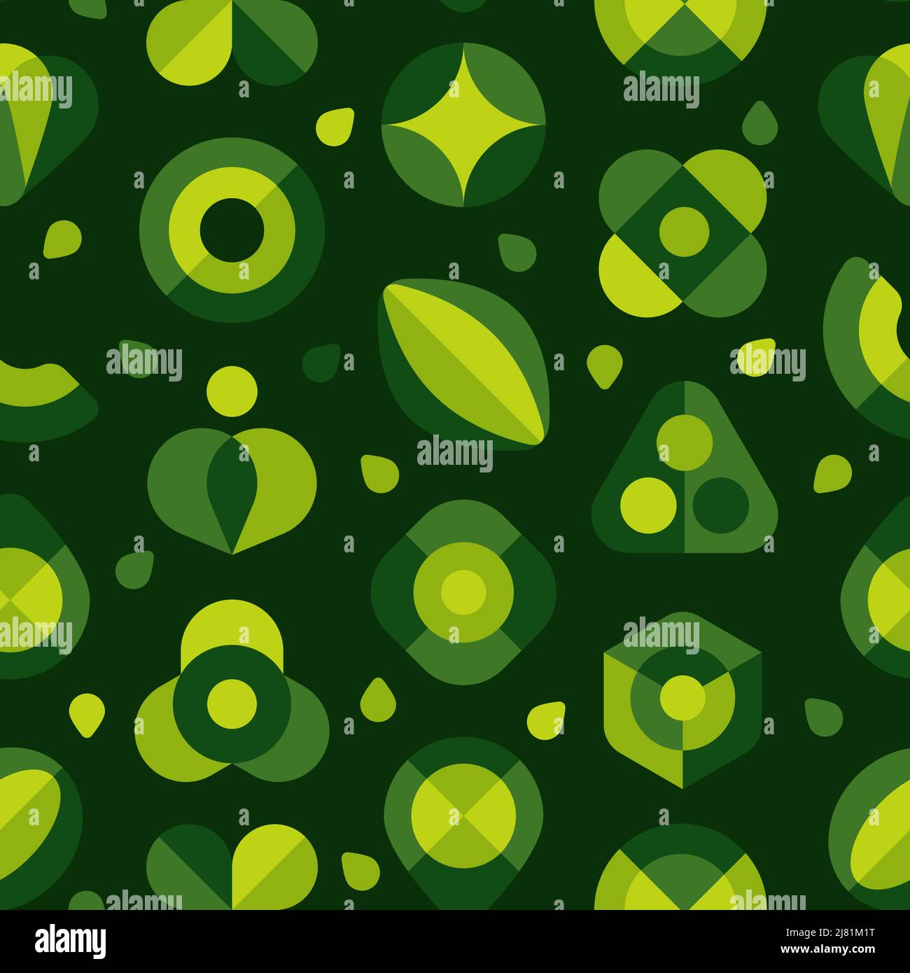 Flaches geometrisches Muster. Nahtloser Druck von minimalistischen grünen organischen Formen und abstrakten Figuren. Vektorstruktur Stock Vektor