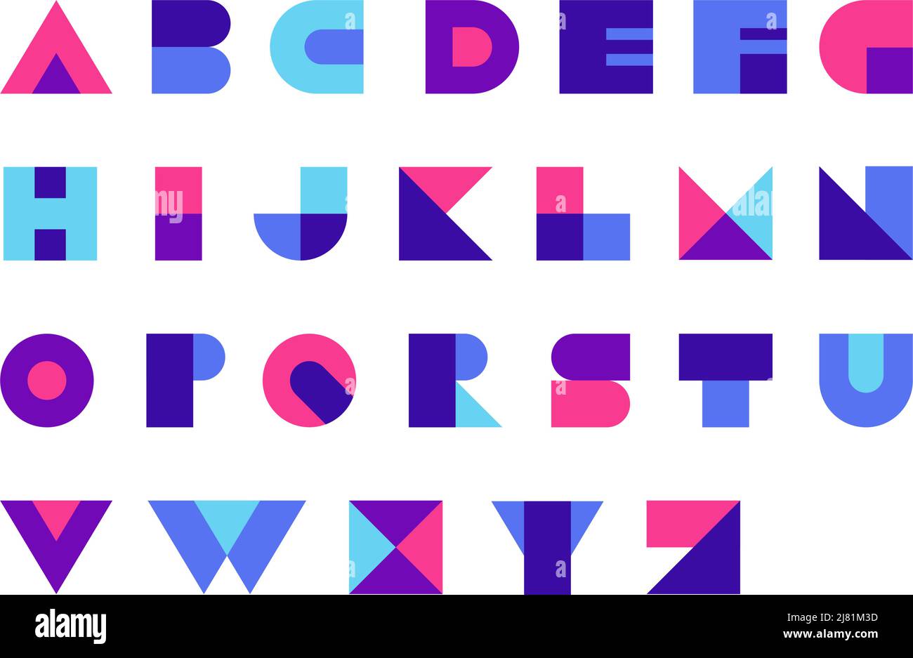 Geometrische Schriftart. Modernes, auffälliges Alphabet-Logo, Design mit abstrakten Typografie-Symbolen. Vektor stilisierte Zeichen isoliert gesetzt Stock Vektor