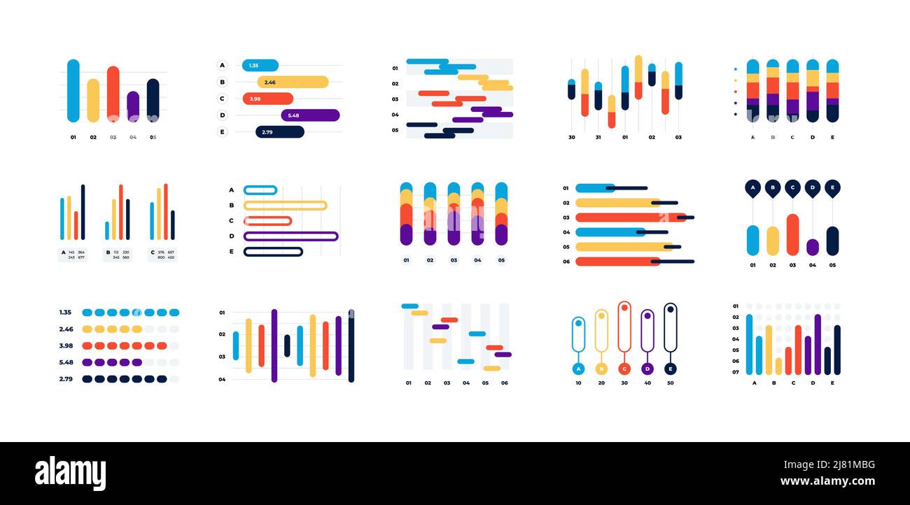 Diagramm. Infografik zur Finanzstatistik, Aktien- und Geschäftshistogramm, Layout der modernen Finanzanalyse. Vektor-isolierter Satz Stock Vektor
