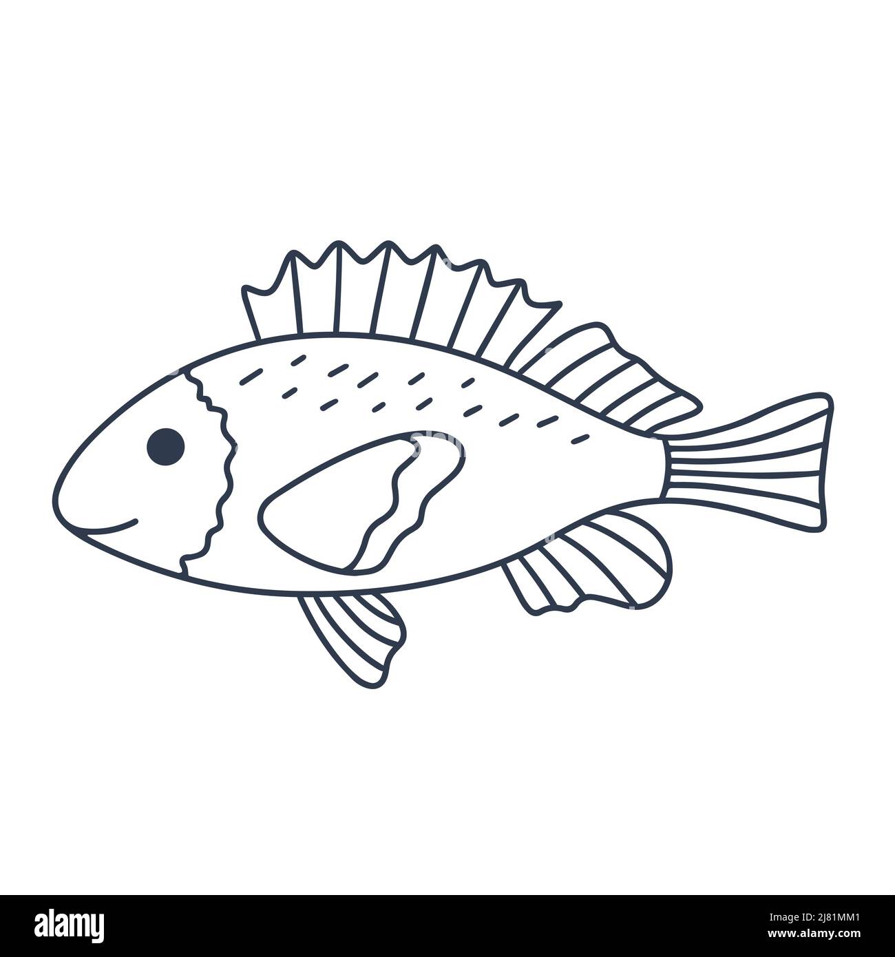 Einzelfisch mit schönen Flossen-Doodle-Stil Stock Vektor