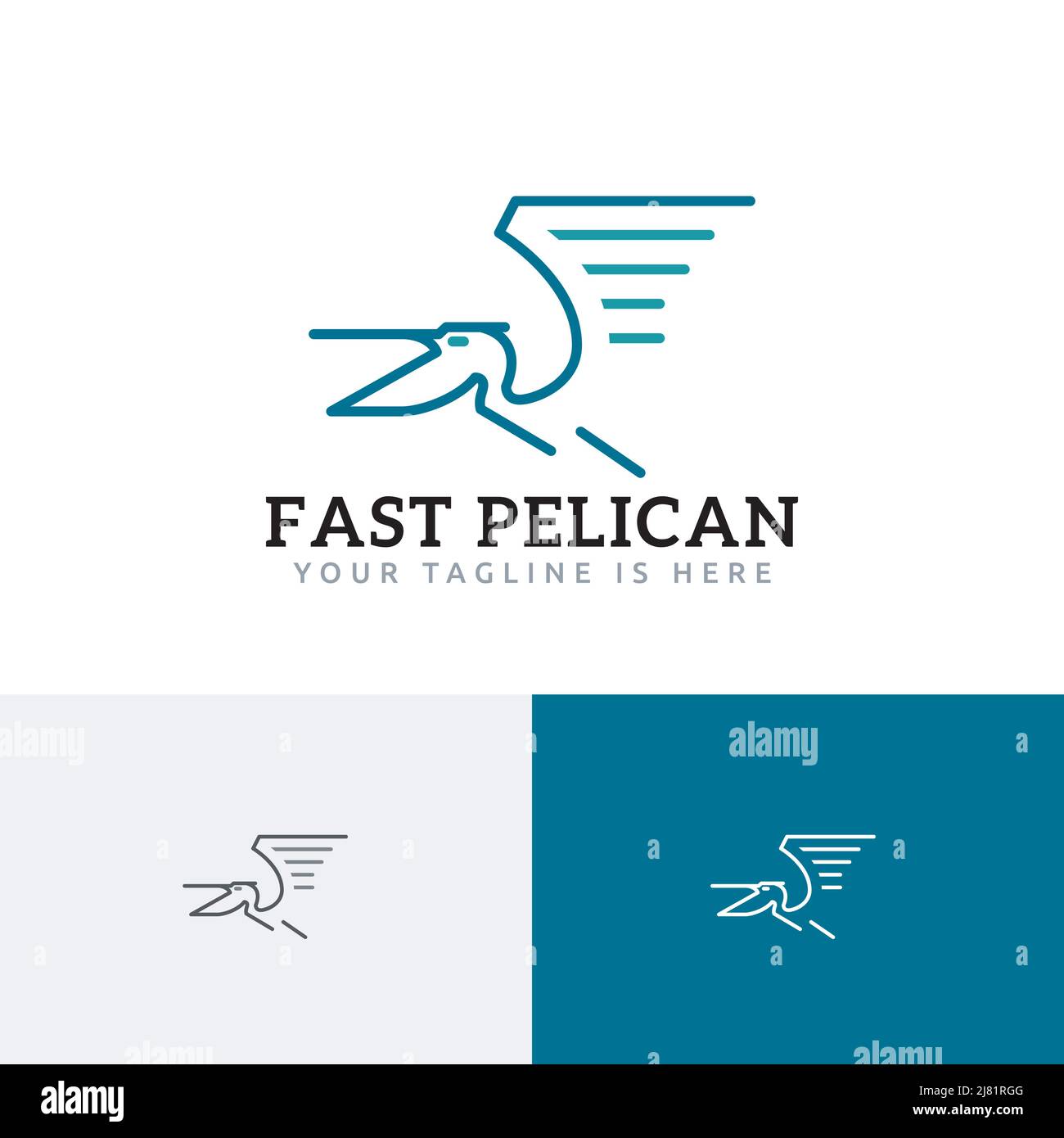 Pelican Open Beak Fly Schnelle Lieferung Monoline Logo Stock Vektor