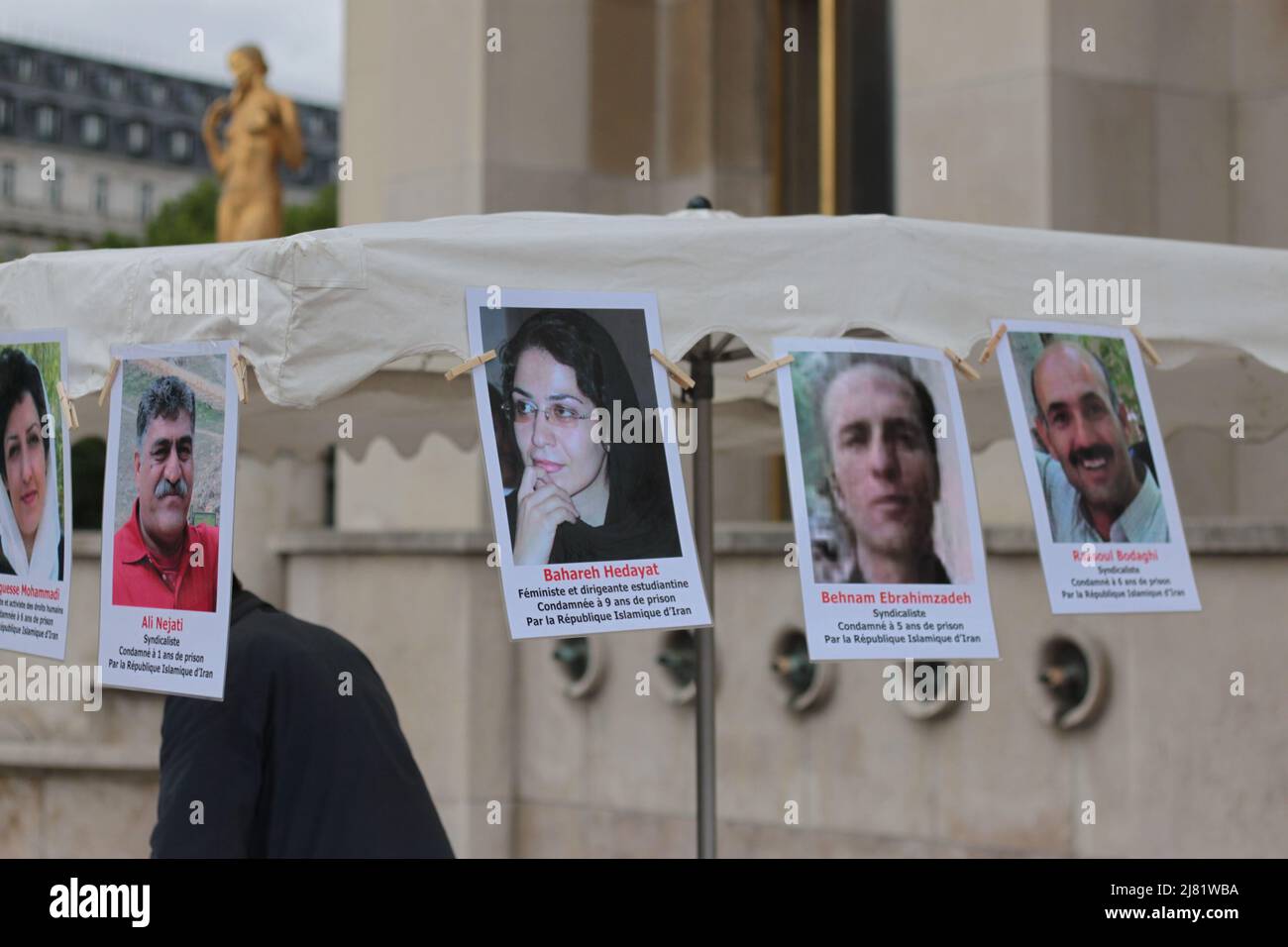 UN stand à Paris de soutien aux prisenniers politiques en Iran au Trocadéro Stockfoto