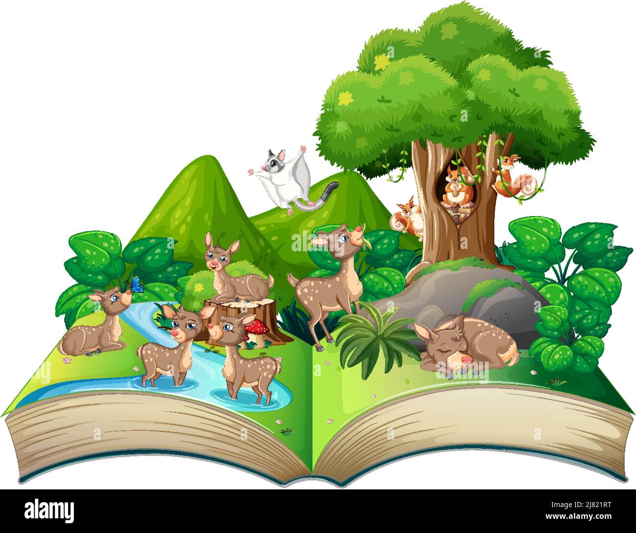 Buch mit Szene von Tieren im Wald Illustration Stock Vektor