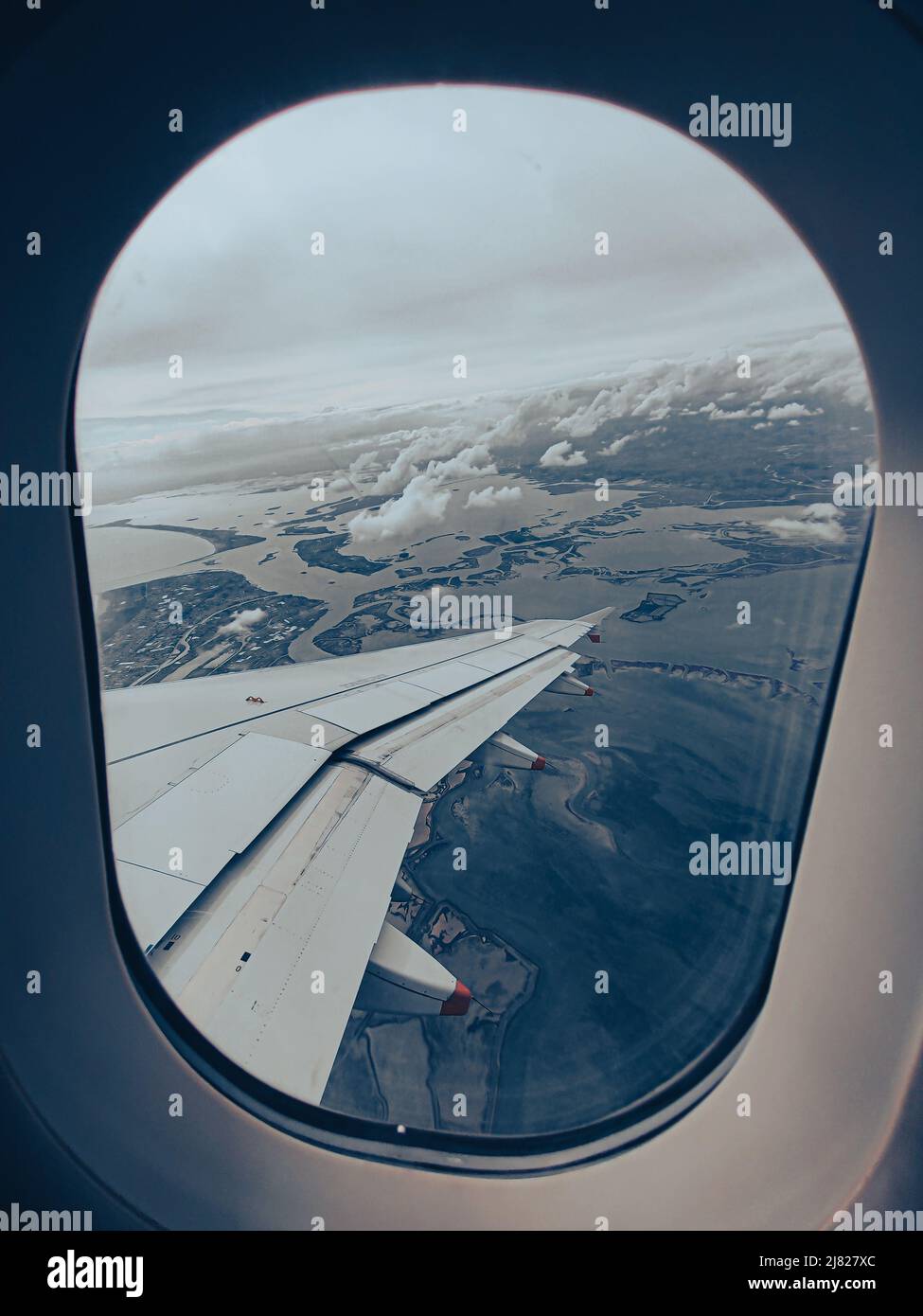 Blick vom Flugzeugfenster auf Venedig, Italien Stockfoto
