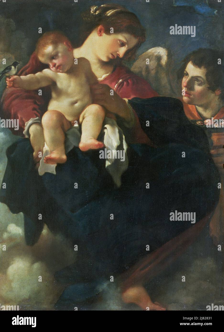 Madonna mit Kind mit Schwalbe (Madonna della Rondinella) von Guercino (Giovanni Francesco Barbieri) (1591-1666); Palazzo Pitti, Florenz, Italien; Italienisch, Außerhalb des Urheberrechts. Stockfoto