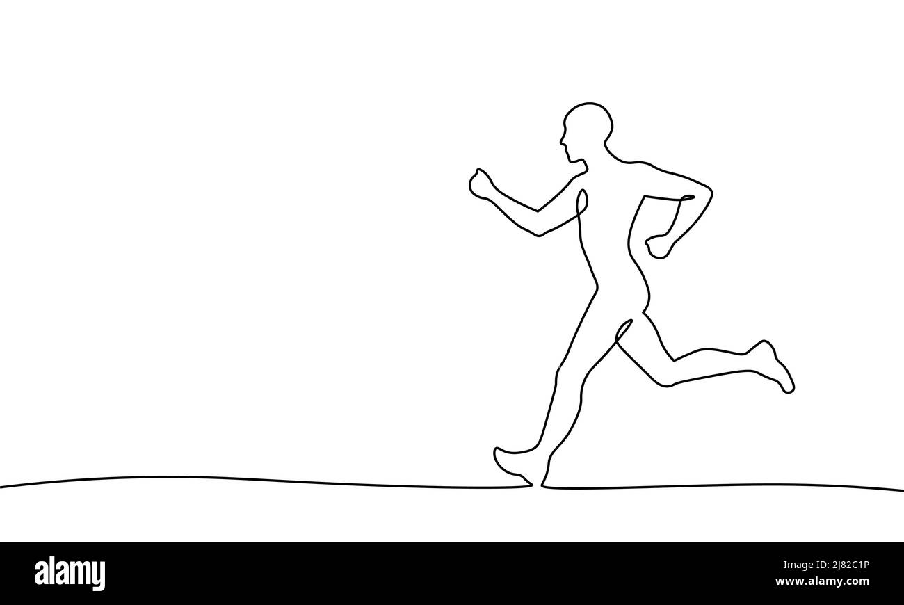 One-Line-Sportler laufen Übung Fitness gesunde Lebensweise Konzept. Mann Silhouette Jogging fit Marathon. Muskuläre Körperform Workout Vektor Stock Vektor