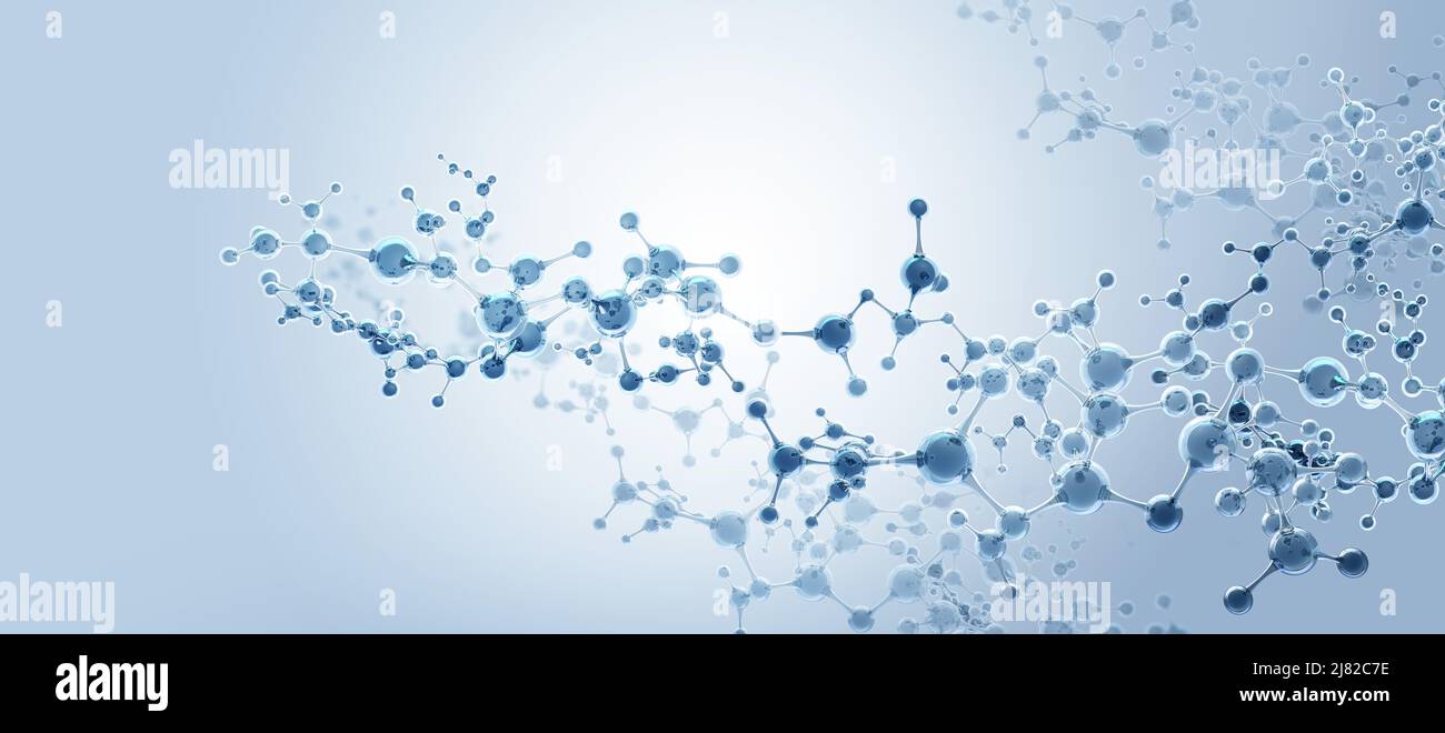Abbildung des Moleküls 3D. Abstraktes molekulares Gitter, zelluläre Struktur. Transparente Elemente mit Glanzeffekt. Frische saubere Technologie Stockfoto