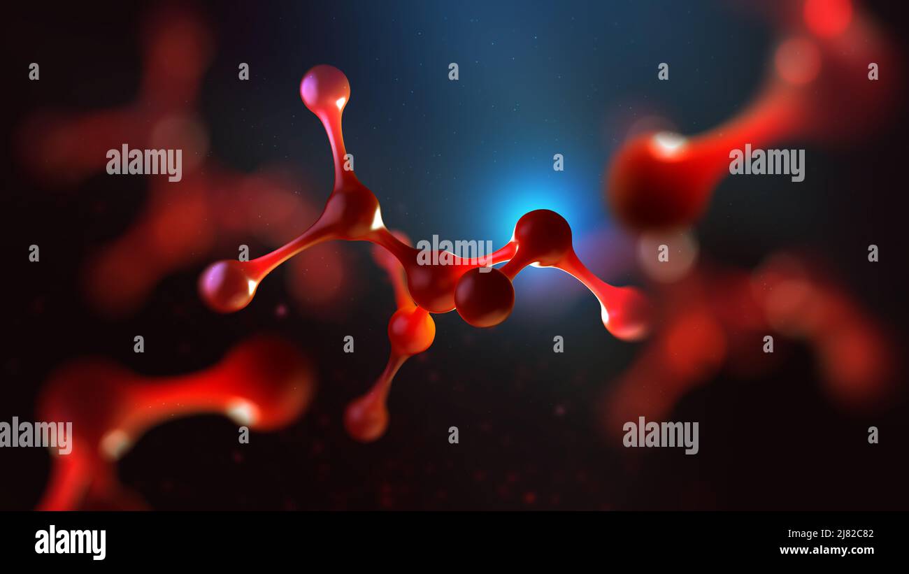 Abbildung des Moleküls 3D. Medizinische Entwicklungen. Kristallgitter unter dem Mikroskop. Zelltherapie. Laborexperimente und Forschung Stockfoto