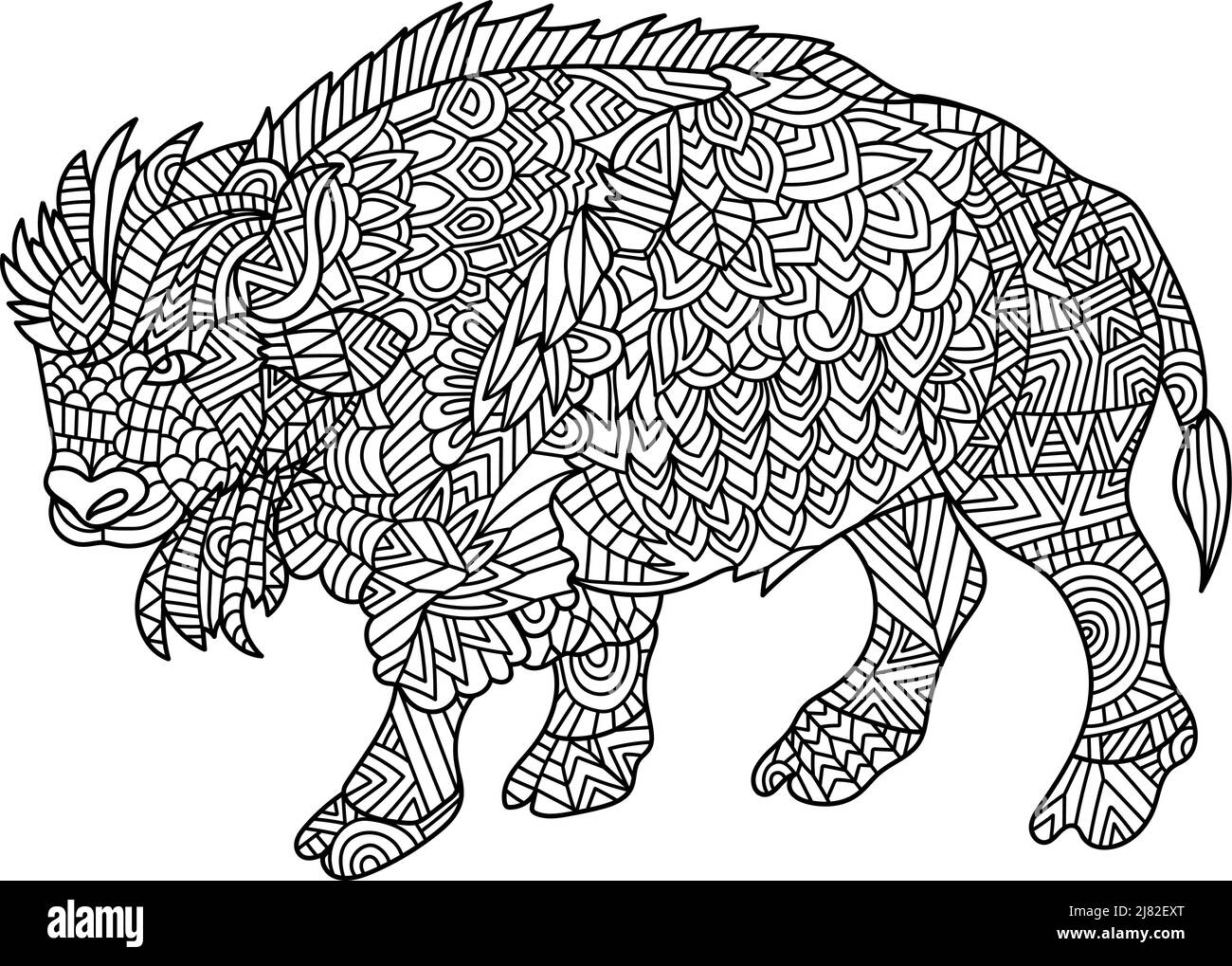 Bison Mandala Malvorlagen für Erwachsene Stock Vektor