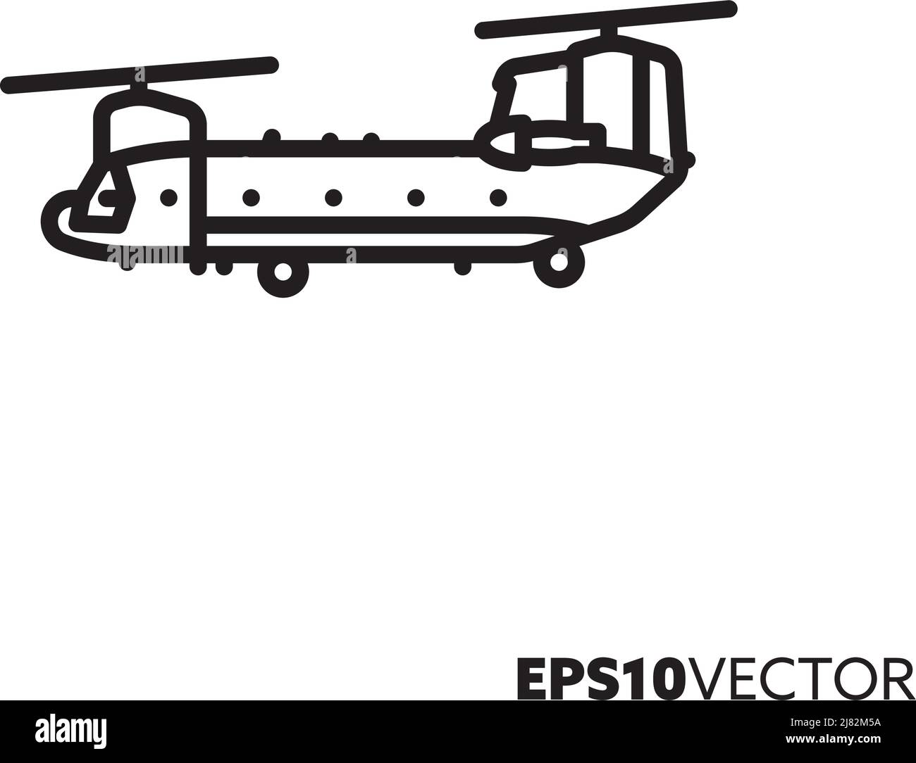 Militär Transport Hubschrauber Vektor Linie Symbol. Luftwaffe Heli Umriss Symbol. Stock Vektor