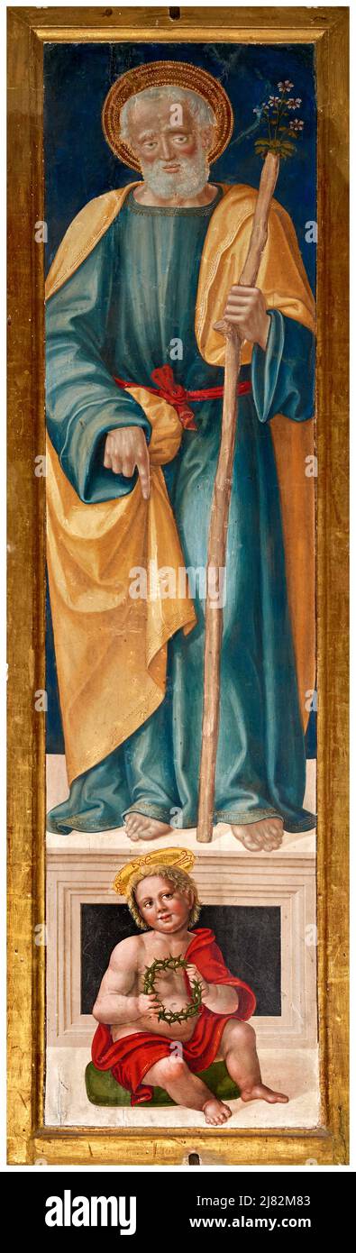 San Giuseppe e Gesù Bambino - tempera su tavola - ambito di Girolamo di Benvenuto - 1510 - Siena, Italia, chiesa di San Clemente in S. Maria dei Stockfoto