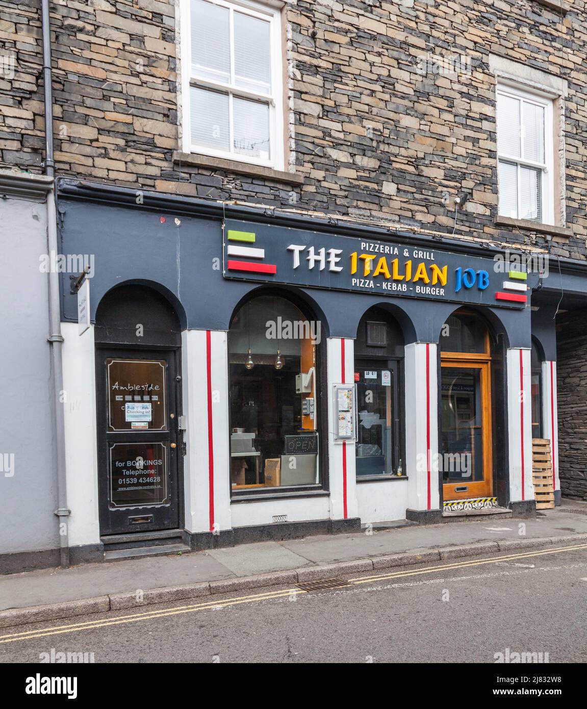 Der italienische Job, Pizzaladen in Ambleside, Lake District, England, Großbritannien Stockfoto