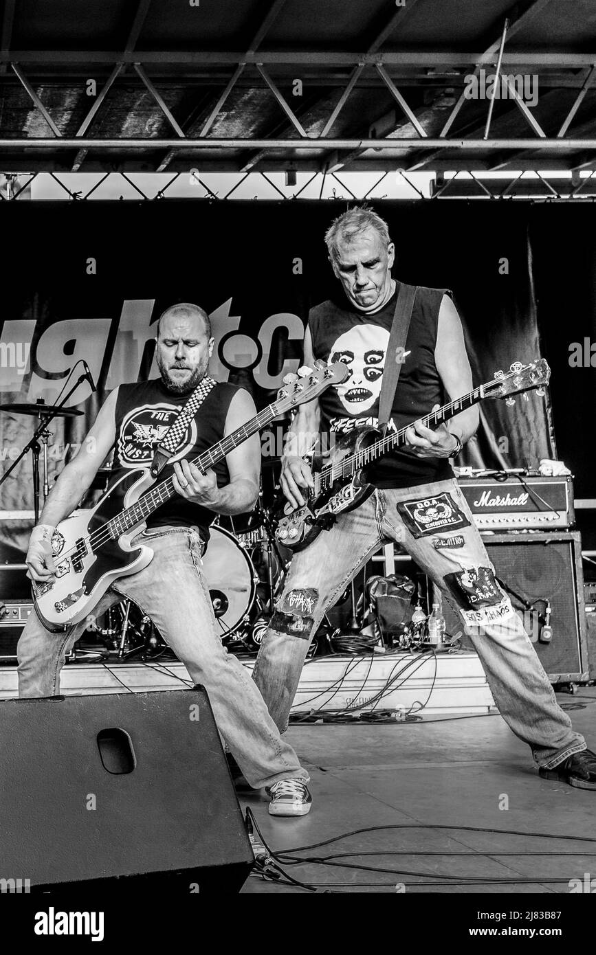 Punk Rock Gruppe D.O.A. rockt das Khatsalano Festival, Kitsilano, Vancouver, British Columbia, Kanada. Stockfoto
